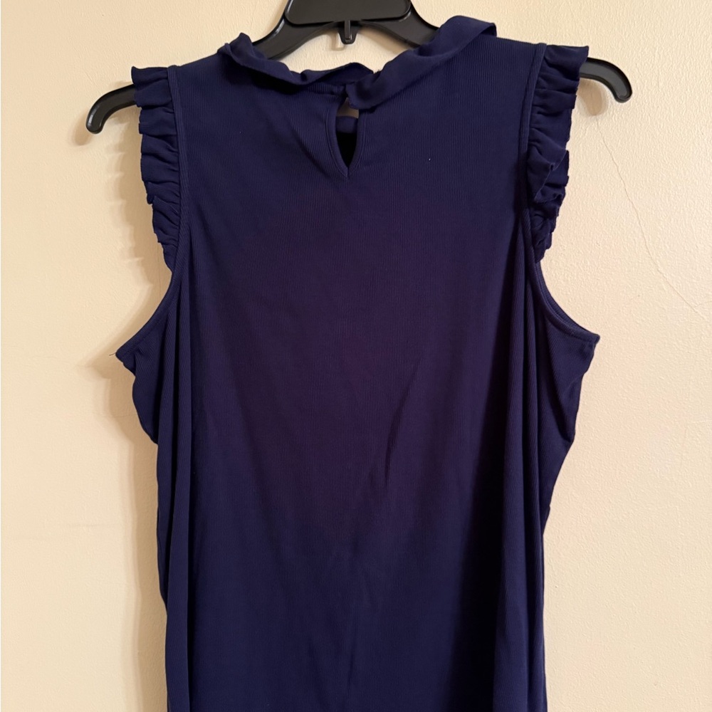 Crown & Ivy Blue Ruffled Sleeveless Tank Top